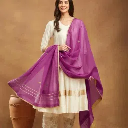 Fabindia Pink Cotton Silk Hand Embroidered Dupatta-picture-22