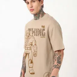Bewakoof Warm Taupe Brown Heavy Duty 1.0 Official Marvel Merchandise The Thing Relaxed Fit T-Shirt image 3