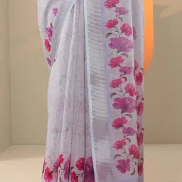 Libas Blue Regular Fit Floral Print Saree With Unstitched Blouse image 5