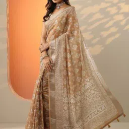 Libas Brown Regular Fit Printed Saree With Unstitched Blouse image 3