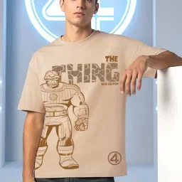 Bewakoof Warm Taupe Brown Heavy Duty 1.0 Official Marvel Merchandise The Thing Relaxed Fit T-Shirt-picture-19