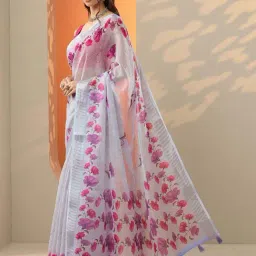 Libas Blue Regular Fit Floral Print Saree With Unstitched Blouse image 3