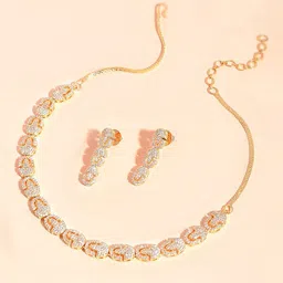 Voylla Gold-Plated Sparkling Elegance Glamorous American Diamond Jewellery Set-image-69