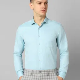 Louis Philippe Permapress Blue Cotton Slim Fit Texture Shirt-picture-25