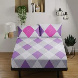 Bianca PLATINUM Geometric Purple 144 TC Cotton Double Bedsheet with 2 Pillow Covers-picture-40