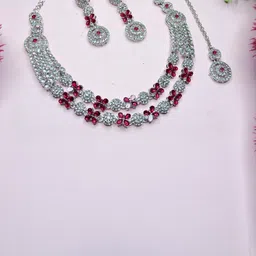 VATSALYA creation Alloy Pink Jewellery Set image 2