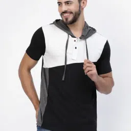 Kalt Multicolor Cotton Regular Fit Colour Block Hooded T-Shirt-image-28