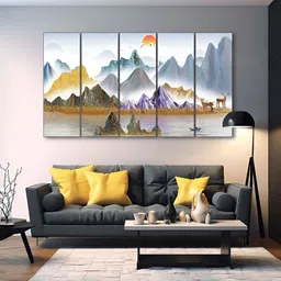 The Castle Decor Blue & White 5 Piece Wood Other Wall Paintings-image-95