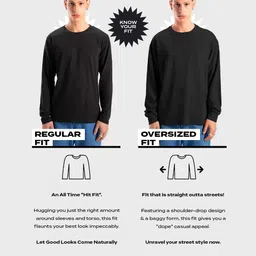 bewakoof Men's Solid Blue Round Neck Full Sleeve Oversized T-Shirt image 4