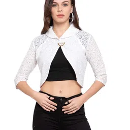 style quotient Womens Black Self Design Open Front Shrug image 1