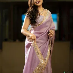 munir Women's Silver Tissue Silk Ethnic Saree With Unstiched Blouse Piece For Festival And Function. image 5