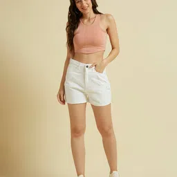 style quotient Women White High Rise Denim Shorts image 5