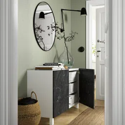 ikea bestå Storage combination with doors, white Bergsviken/Stubbarp/black marble effect, 120x42x74 cm image 3
