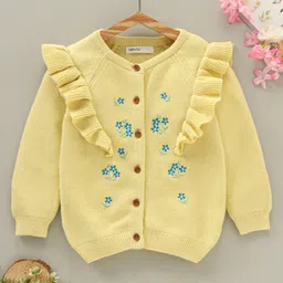 Babyoye Cotton Knit Full Sleeves Sweater Floral Design - Yellow-picture-13