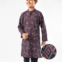 Earthy Touch Cotton Woven Full Sleeves Kurta Pyjama Set Printed - Brown-picture-10