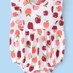 Babyhug 100% Cotton Knit Frill Sleeves Onesie with Apple Print - White-picture-32