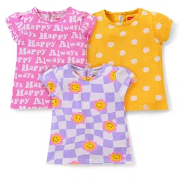Babyhug 100% Cotton Knit Half Sleeves Top Polka Dot Pack of 3 - Multicolor-picture-11