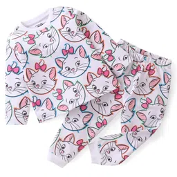 Babyhug Disney Single Jersey Full Sleeves Night Suit With Marie Print - White-picture-14