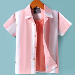Dapper Dudes Half Sleeves Striped Shirt With Tee - Peach-picture-4