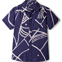 Pine Kids Viscose Woven Half Sleeves Shirt With Abstract Print - Navy Blue-picture-30