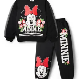 Pine Kids Disney Terry Knit Full Sleeves Co-ord Sweatshirt & Joggers With Minnie Mouse Graphics & Mesh Detailing - Black-image-67