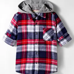 Primo Gino 100% Cotton Flannel Fabric Full Sleeves Tartan Checks Shirt with Front Pocket & Detachable Hood - Red-picture-23