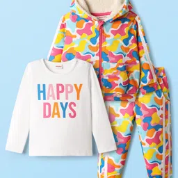 Babyhug Terry Knit Full Sleeves Co-ords Hooded Sweatshirt & Lounge Pant Set with Inner Tee & Camouflage - Multicolor-picture-25