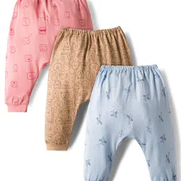 Pink Rabbit Single Jersey Knit Full Length Diaper Leggings with Animal & Vehicle Print Pack of 3 - White Brown & Pink-picture-46