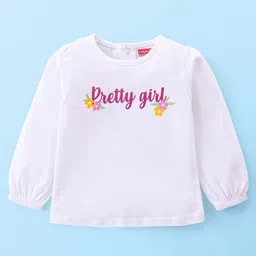 Babyhug Cotton Knit Full Sleeves Solid Colour Top with Floral Printed Dungaree - Mauve & White image 2