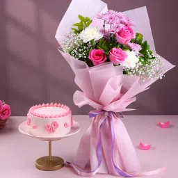 Mixed Blooms Bouquet N Cake Combo-picture-28