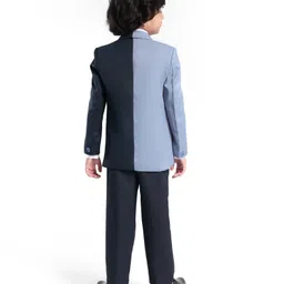Robo Fry Woven Full Sleeves Solid 3 Piece Party Suit With Bow - Navy Blue & Grey image 3