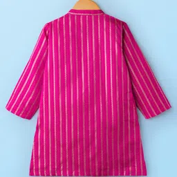 Babyhug Cotton Woven Full Sleeves Kurta Dhoti Set with Dobby Embroidery - Fuchsia image 3