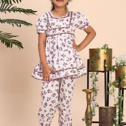 Cutiekins Girls Floral Printed Regular Gotta Patti Kurta with Dhoti Pants-picture-37