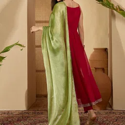 Sangria Women Ethnic Motifs Embroidered Empire Thread Work Kurta with Trousers & With Dupatta image 2
