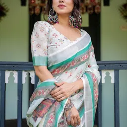 MAHARANI COUTURE Ethnic Motifs Printed Pure Linen Banarasi Saree image 2