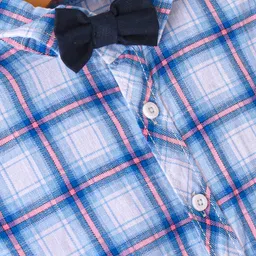 Babyhug 100% Cotton Woven Half Sleeves Regular Collar Checked Shirt with Bow - Blue image 5