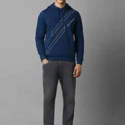 Louis Philippe Bright Blue Regular Fit Printed Hooded Sweatshirt image 5