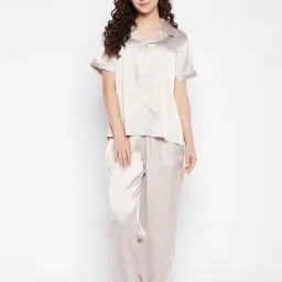Clovia Grey Plain Shirt Pyjamas Set-image-91