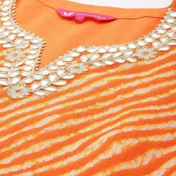 Varanga Orange Cotton Striped Straight Kurta image 5