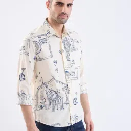 Spykar Off White Cotton Regular Fit Graphic Print Shirt image 4