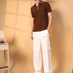 Campus Sutra Brown Regular Fit Self Pattern Polo T-Shirt image 5