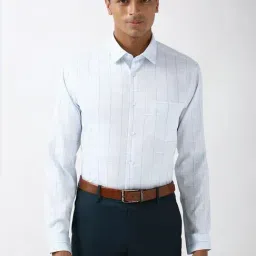 Peter England Blue Cotton Regular Fit Checks Shirt-picture-35