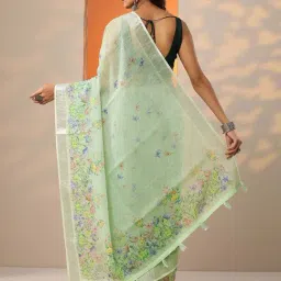 Libas Green Regular Fit Floral Print Saree With Unstitched Blouse image 2