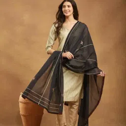 Fabindia Black Cotton Silk Hand Embroidered Dupatta-image-1
