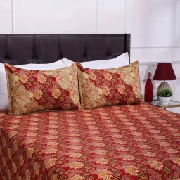 Shahenaz Red & Beige 120 TC Cotton Zara Sunflower Double Bedsheet with 2 Pillow Covers image 5