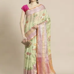 Banarasi Silk Works SeaGreen Woven Saree with Blouse-picture-43