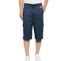 Hypernation Teal Blue Regular Fit Cargo Shorts-picture-31