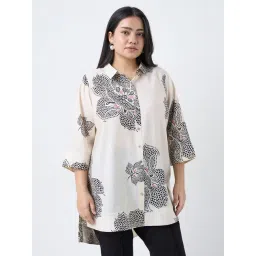 Diza by Westside Cream Floral Printed High-Low Tunic-image-6