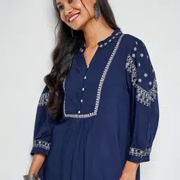 Global Desi Blue Embroidered Tunic image 5