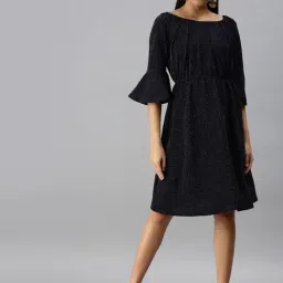 SHOWOFF Navy Synthetic Textured A Line Dress-image-64